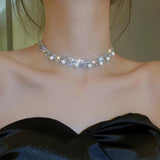 Sparkling Rhinestone Pearl Round Necklace for Women