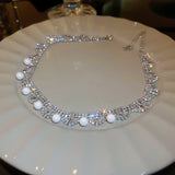 Sparkling Rhinestone Pearl Round Necklace for Women