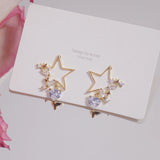 Transparent Crystal Star Earrings Zirconia Stud Wedding Jewelry