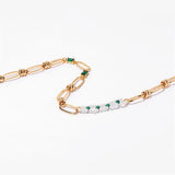 Vintage Green Zircon Malachite Necklace with Pearl Brass Chain