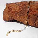 Vintage Green Zircon Malachite Necklace with Pearl Brass Chain