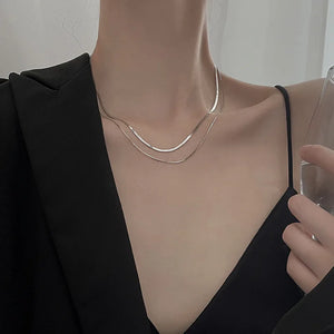 Sterling Silver Snake Bone Double Layer Choker Necklace