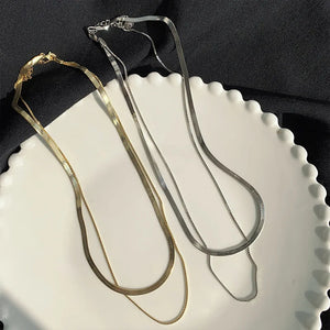 Sterling Silver Snake Bone Double Layer Choker Necklace