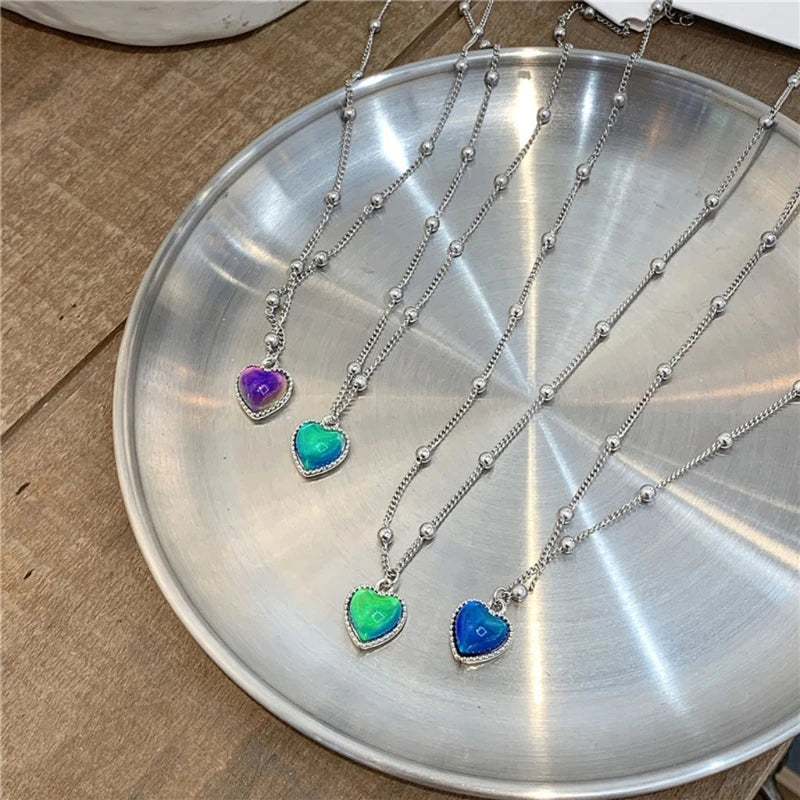 Temperature Sensing Heart Pendant Necklace Color-Changing Titanium Steel