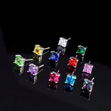 925 Silver Created Princess-cut Diamond Earrings