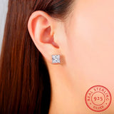 925 Silver Created Princess-cut Diamond Earrings