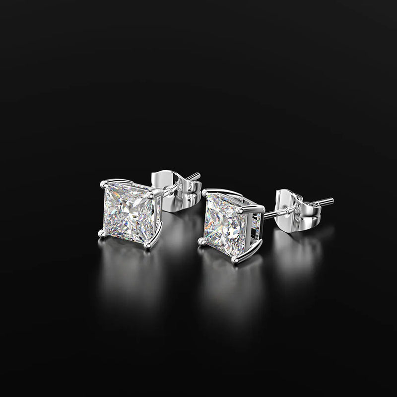 925 Silver Created Princess-cut Diamond Earrings