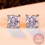 925 Silver Created Princess-cut Diamond Earrings