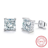 925 Silver Created Princess-cut Diamond Earrings