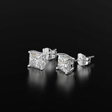 925 Silver Created Princess-cut Diamond Earrings