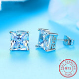 925 Silver Created Princess-cut Diamond Earrings
