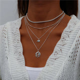 Bohemian Layered Necklace Vintage Portrait Coin Star Moon Pendant Necklace
