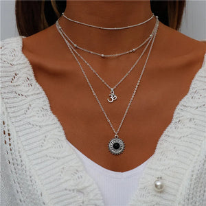 Bohemian Layered Necklace Vintage Portrait Coin Star Moon Pendant Necklace