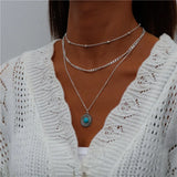 Bohemian Layered Necklace Vintage Portrait Coin Star Moon Pendant Necklace