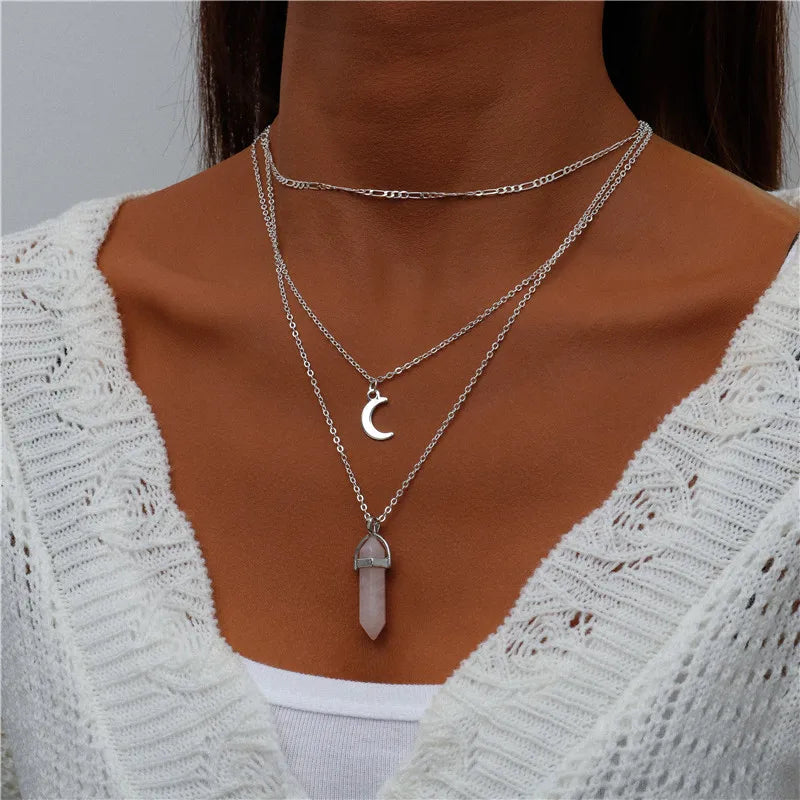Bohemian Layered Necklace Vintage Portrait Coin Star Moon Pendant Necklace
