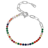 925 Sterling Silver Tennis Bracelet Rainbow Zirconia Gift