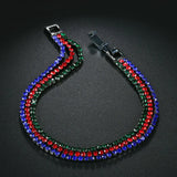 Multicolor CZ Crystal Tennis Bracelet Three Row Yellow Jewelry