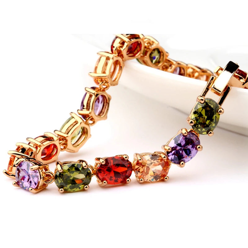 Tennis Colorful Bracelet Yellow Filled Womens Bracelet Chain