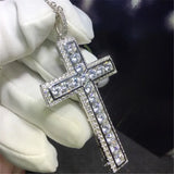 925 Silver Tennis Cross Pendant Necklace with AAAAA Zircon for Party Wedding