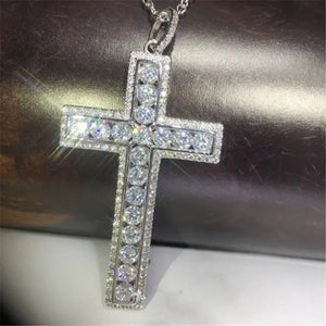 925 Silver Tennis Cross Pendant Necklace with AAAAA Zircon for Party Wedding