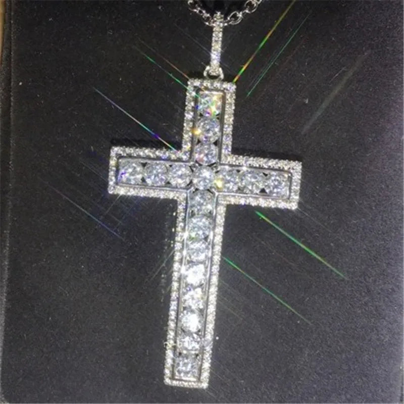 925 Silver Tennis Cross Pendant Necklace with AAAAA Zircon for Party Wedding