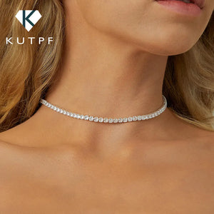 925 Sterling Silver Plated Tennis Necklace 18k 2mm Diamond Choker for Women