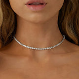 925 Sterling Silver Plated Tennis Necklace 18k 2mm Diamond Choker for Women