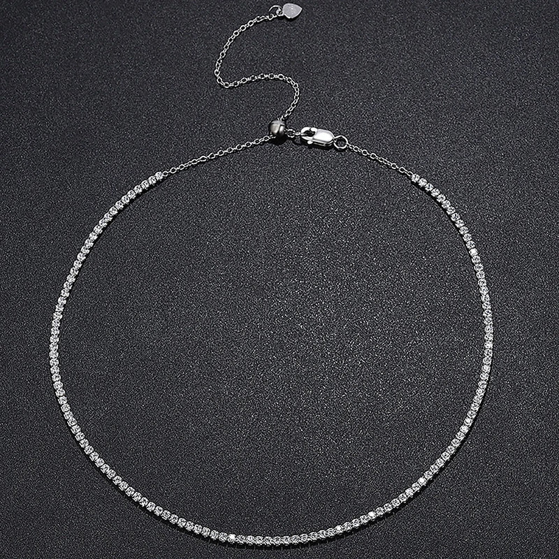 925 Sterling Silver Plated Tennis Necklace 18k 2mm Diamond Choker for Women