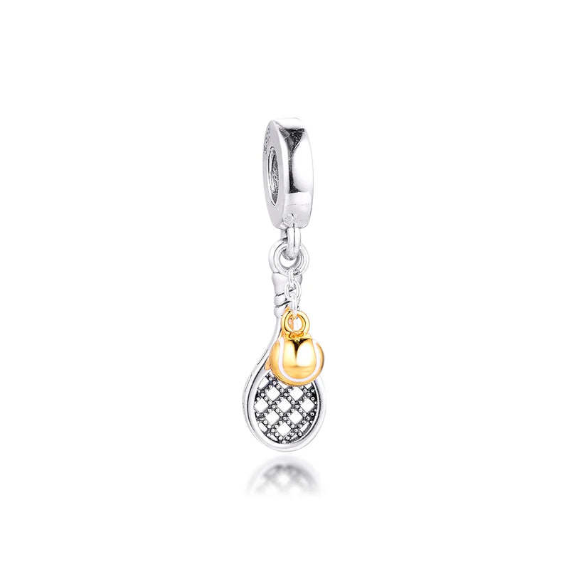 Tennis Racket and Ball Dangle Charm Silver Beads for Jewelry Making