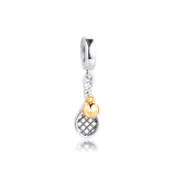 Tennis Racket and Ball Dangle Charm Silver Beads for Jewelry Making