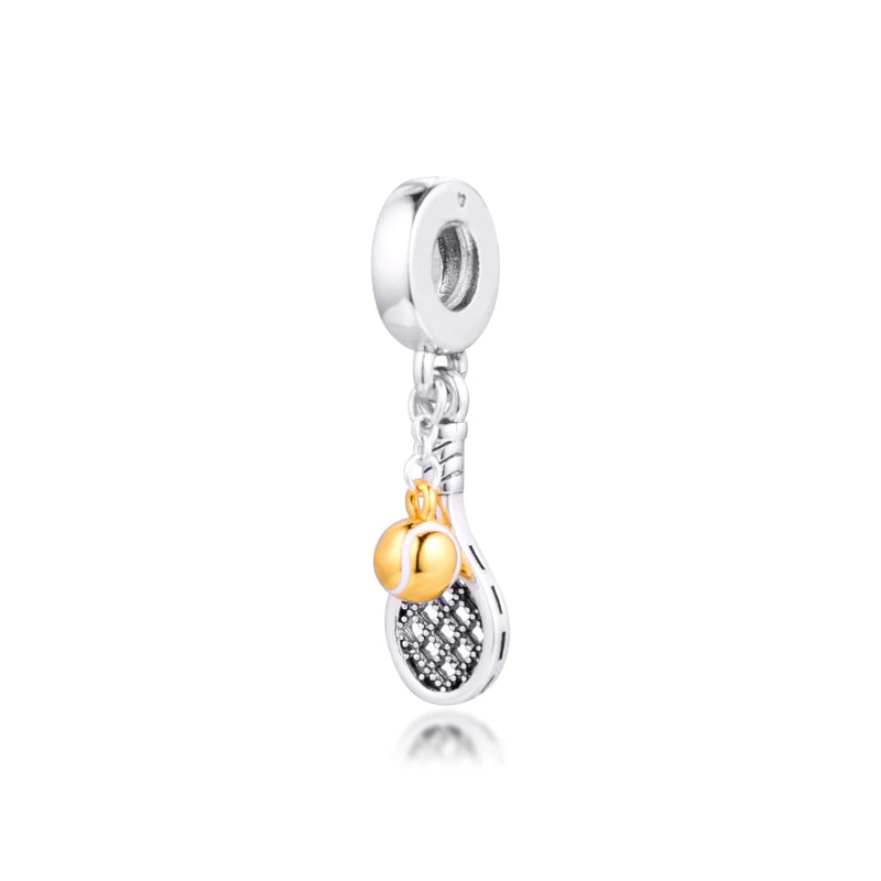 Tennis Racket & Ball Dangle Charm, Sterling Silver Jewelry, Fits Bracelets