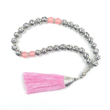 10mm Silver Plated Prayer Beads with Pink Tassel Tasbih Tesbih...