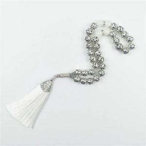 10mm Silver Plated Prayer Beads with Red Tassel for Wedding