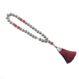 10mm Silver Plated Prayer Beads with Red Tassel Tasbih for Wedding