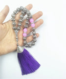 10mm Silver Prayer Beads Red Tassel Wedding