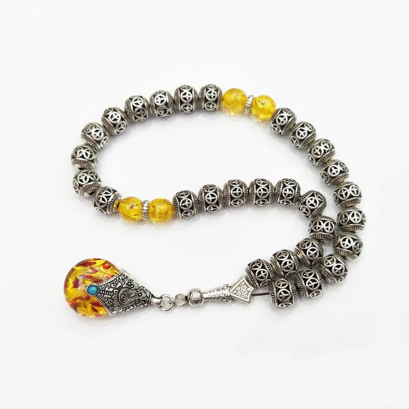 Silver Plated Beads Tesbih Bracelet with Pendant for Wedding