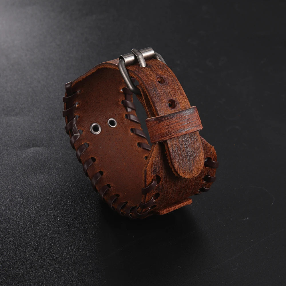 Tetragrammaton Pentagram Amulet Leather Wrap Bracelet
