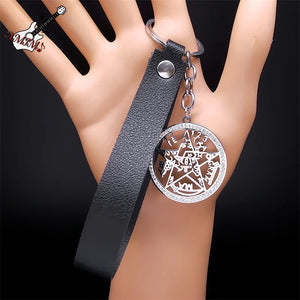 Tetragrammaton Pentagram Keyring Wicca Talisman Pentacle Key Rings