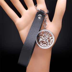 Tetragrammaton Pentagram Keyring Wicca Talisman Pentacle Key Rings