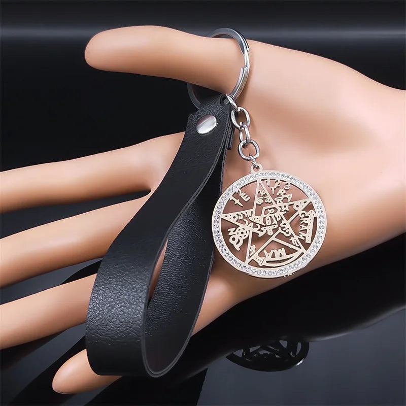 Tetragrammaton Pentagram Keyring Wicca Talisman Pentacle Key Rings