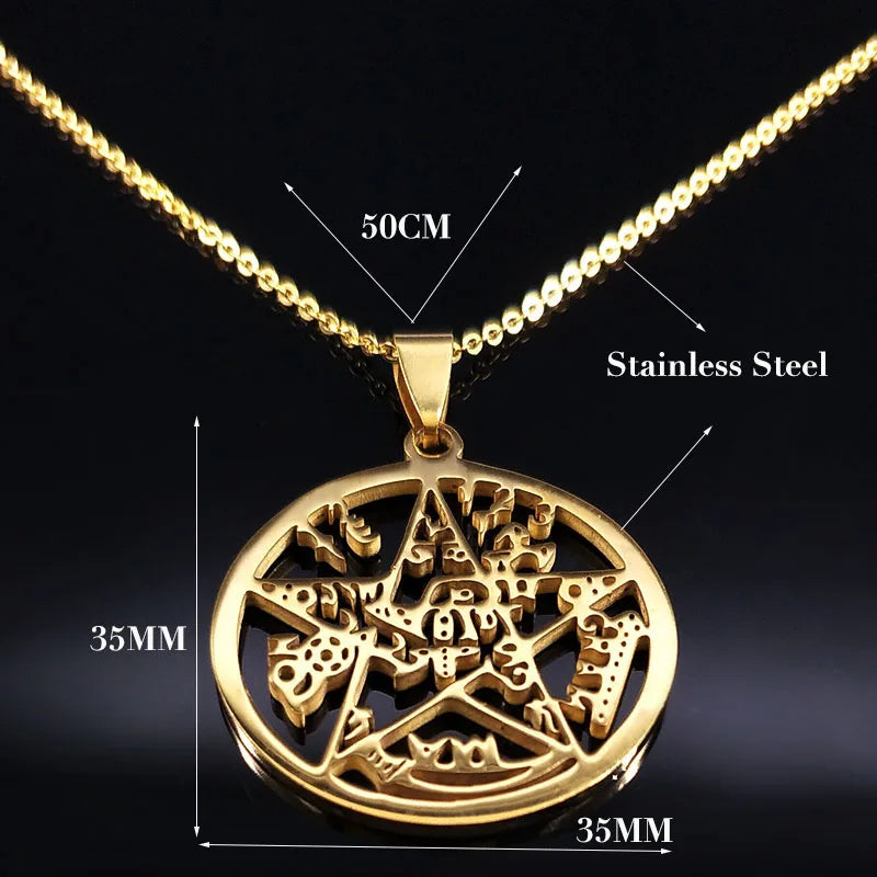 Tetragrammaton Pentagram Stainless Steel Necklace for Men Women