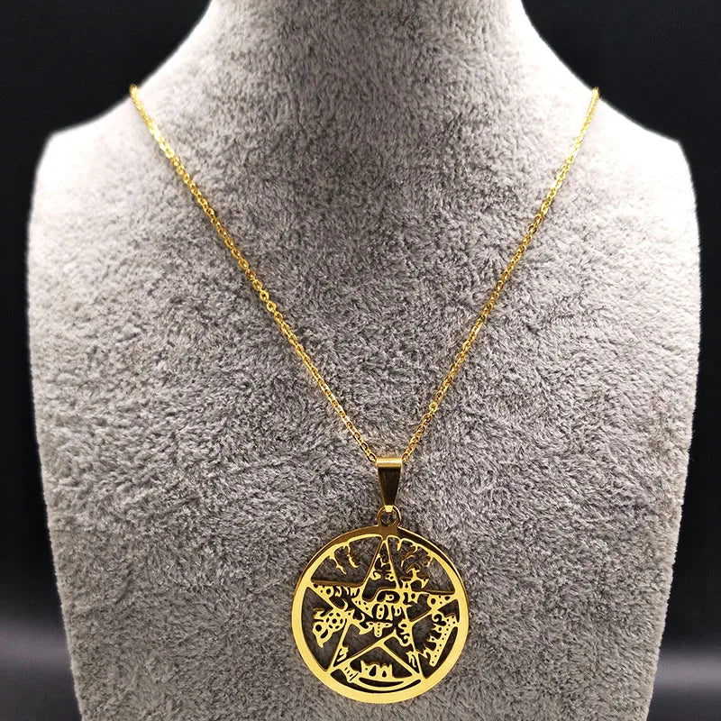 Tetragrammaton Pentagram Stainless Steel Necklace for Men Women