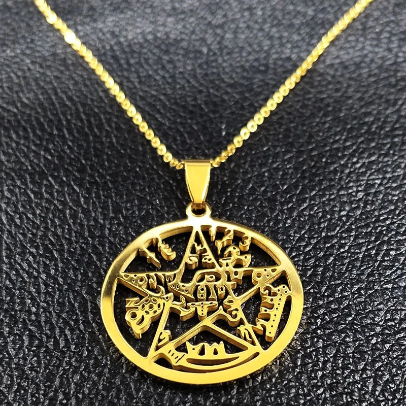 Tetragrammaton Pentagram Stainless Steel Necklace for Men Women