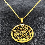 Tetragrammaton Pentagram Stainless Steel Necklace for Men Women
