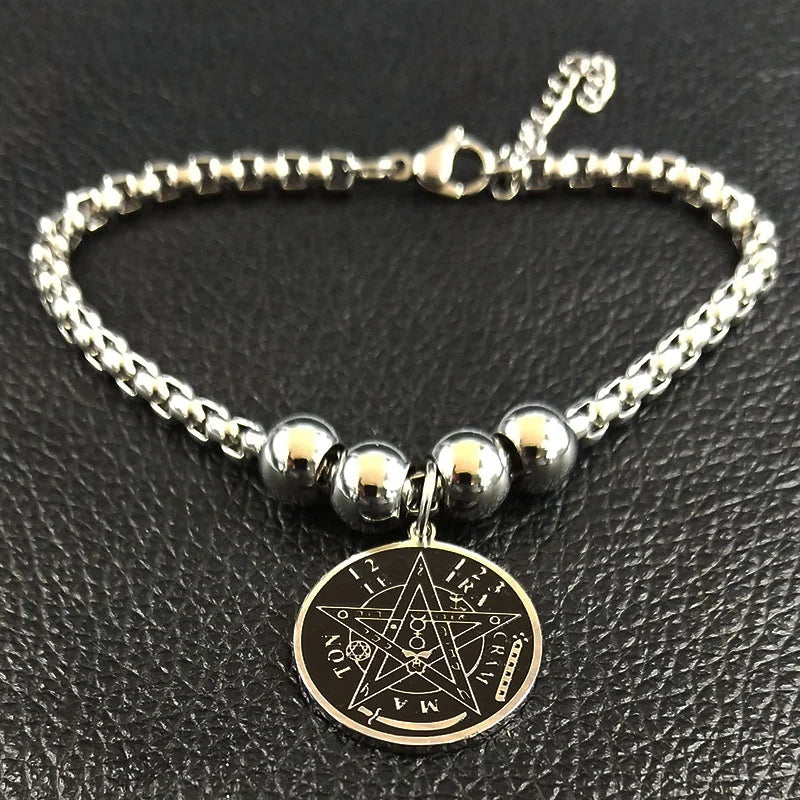 Tetragrammaton Stainless Steel Cuff Bracelet Women Pentagram Bracelet