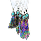 Geometric Stone Necklace with Rhinestone Inlay