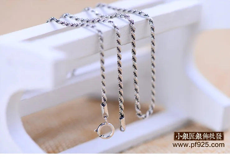 Thai S925 Sterling Silver Necklace Female retro Twist Neckwear