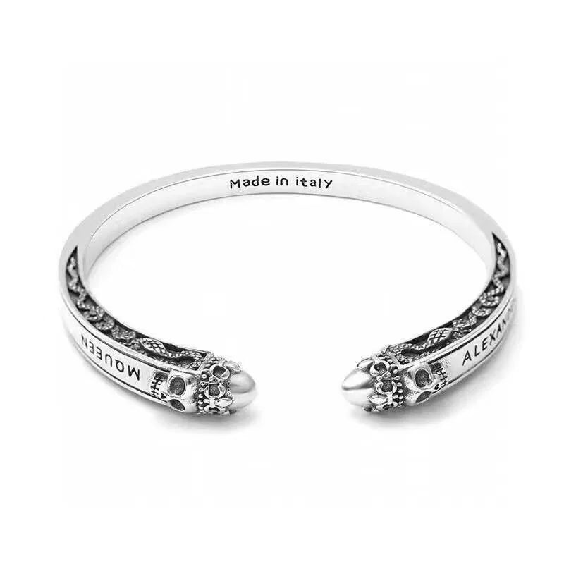 Thai Silver Bracelet Skull Snake Totem Open Hip Hop Jewelry