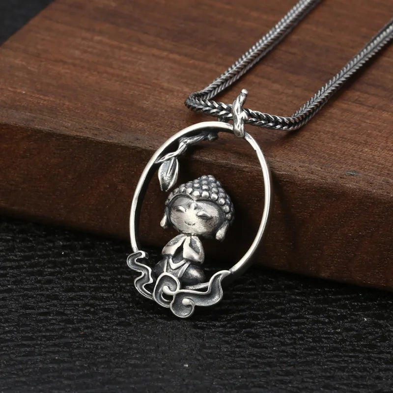 Thai Silver Buddha Pendant National Style Necklace Unisex