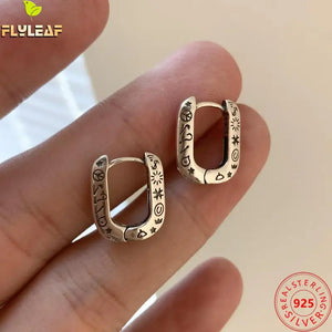 Thai Silver Graffiti Hoop Earrings 925 Sterling Silver Anime Pattern Earings